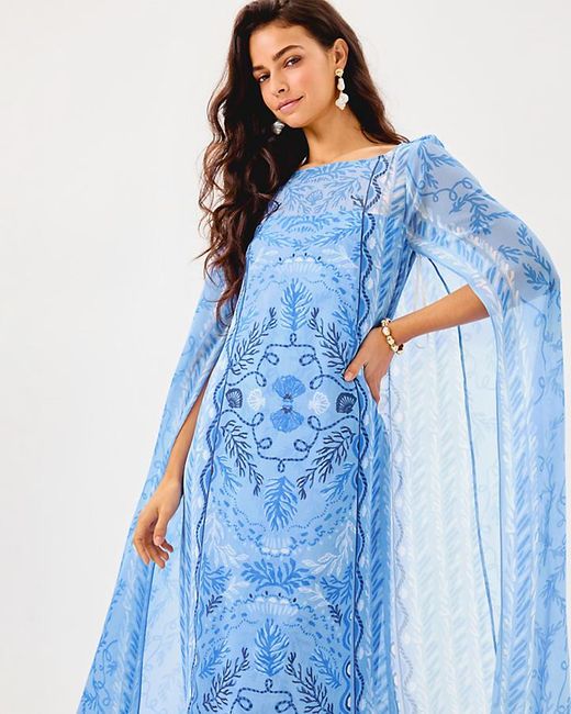 Lilly Pulitzer Blue Kingston Silk Maxi Caftan