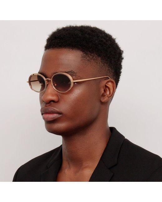 Linda Farrow Brown Finn Oval Sunglasses