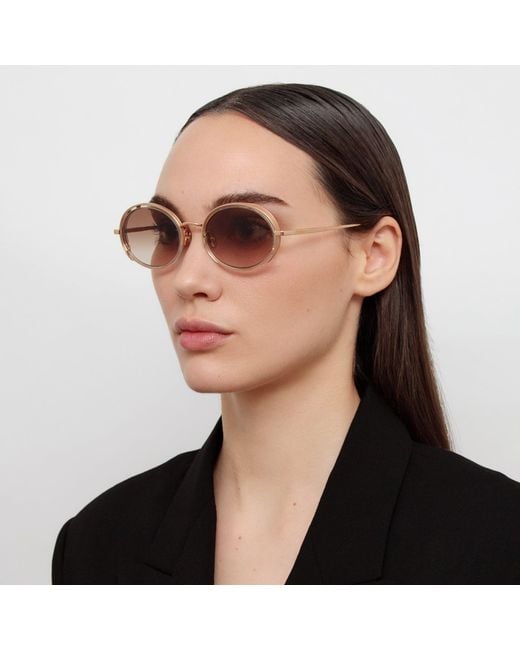 Linda Farrow Brown Finn Oval Sunglasses