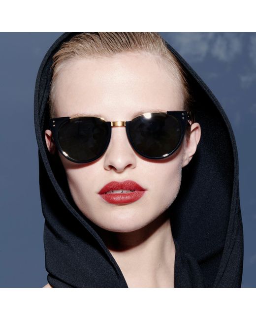 Linda Farrow Black Iris Oval Sunglasses