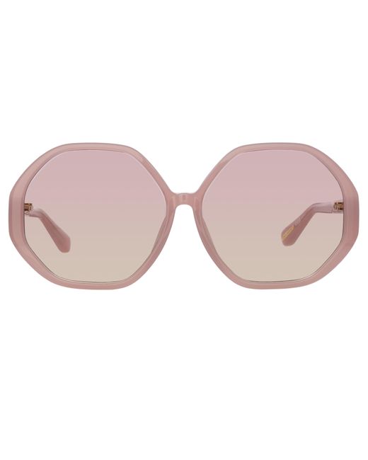 Linda Farrow Pink Paloma Hexagon Sunglasses