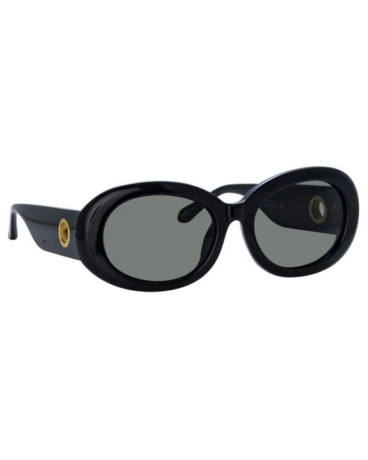 Linda Farrow Black Lina Oval Sunglasses