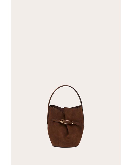 Liffner Brown Belted Bucket Bag Mini Dark Suede