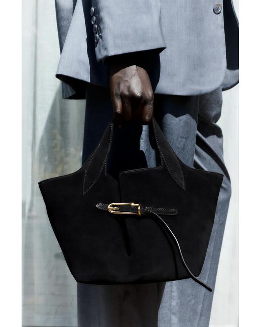 Liffner Black Belted Tote Mini Suede