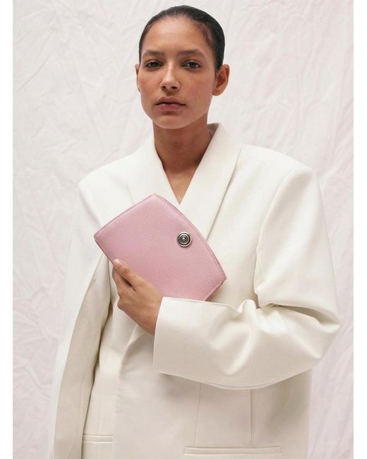 Liffner Pink Pushlock Clutch Lizard