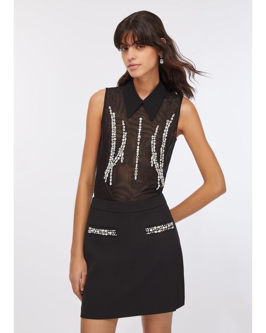 Liu Jo Top En Tulle Avec Strass Liu Jo en coloris Black