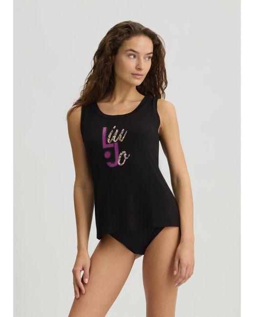 Liu Jo Top Con Logo E Strass di Liu Jo in Black