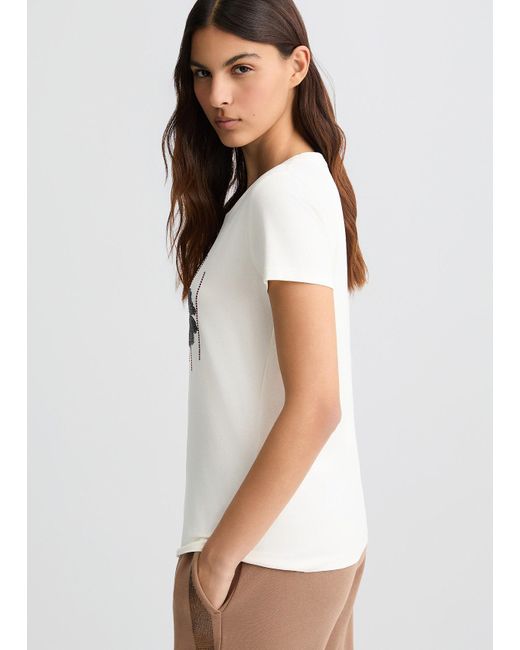 Liu Jo T-shirt Con Logo Floreale E Strass di Liu Jo in White