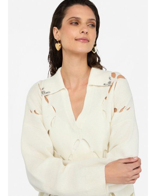 Liu Jo White Liu Jo Pullover Aus 100 Wolle Mit Schmuckstickerei