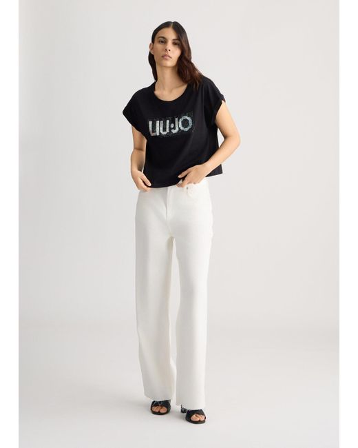 Liu Jo T-shirt Con Logo E Strass di Liu Jo in Black