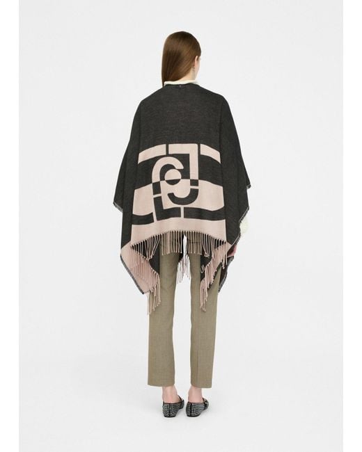 Liu Jo Poncho Con Logo E Frange di Liu Jo in Black