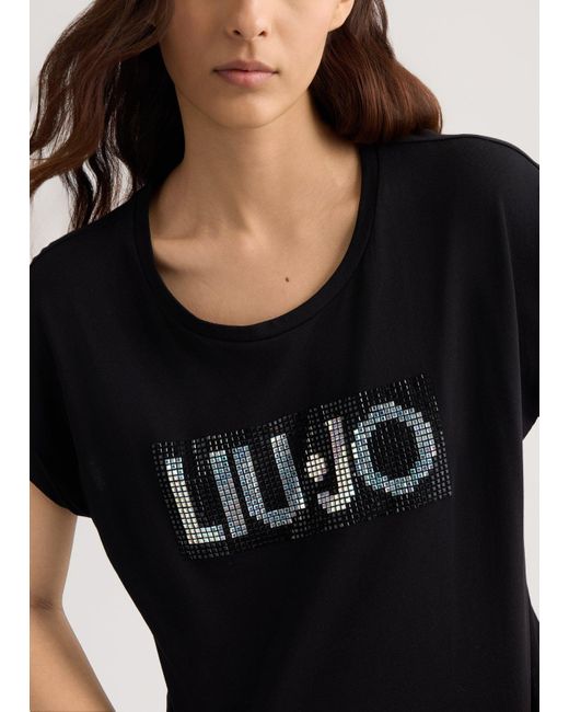 Liu Jo T-shirt Con Logo E Strass di Liu Jo in Black