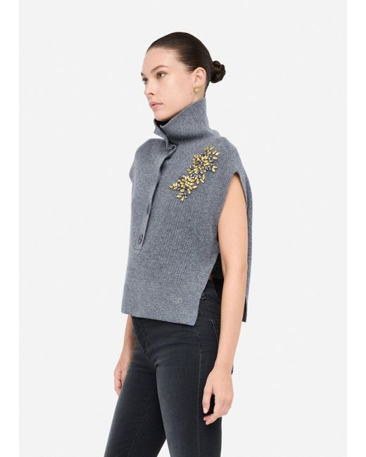 Liu Jo Gilet 100% Lana Con Ricami Gioiello di Liu Jo in Blue