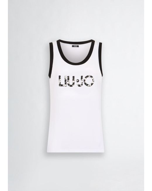 Liu Jo Top Con Logo E Perle di Liu Jo in White