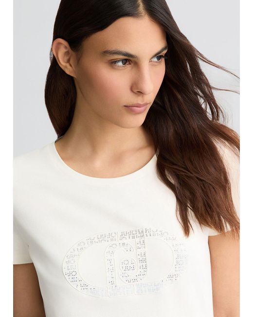 Liu Jo T-shirt Con Logo E Strass di Liu Jo in White