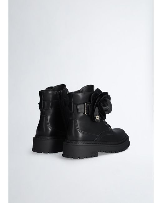 Liu Jo Black Liu Jo Schnürstiefelette Aus Leder Mit Blumendetail