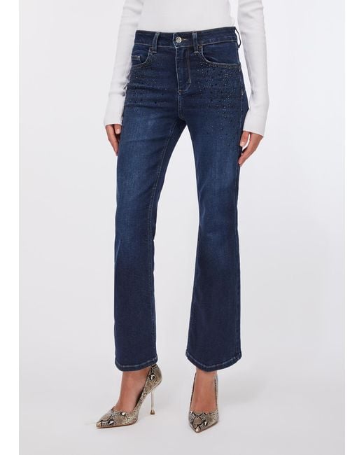 Liu Jo Jean Évasé Cropped Avec Strass Liu Jo en coloris Blue