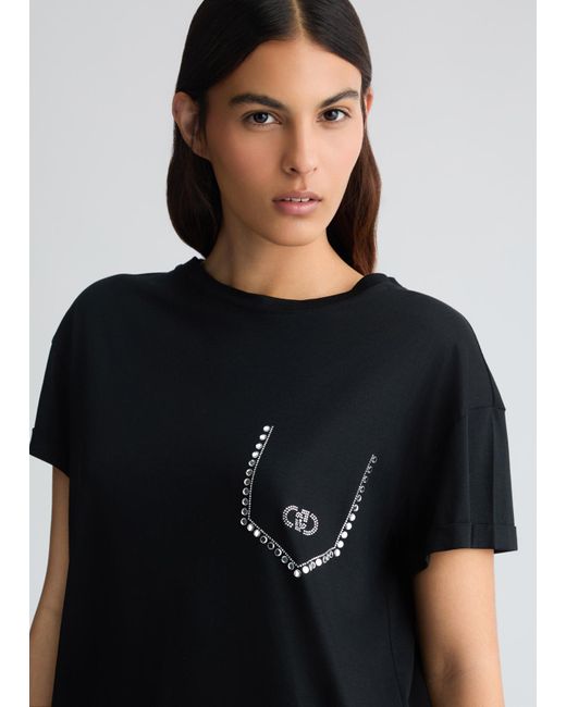 Liu Jo T-shirt Con Strass di Liu Jo in Black