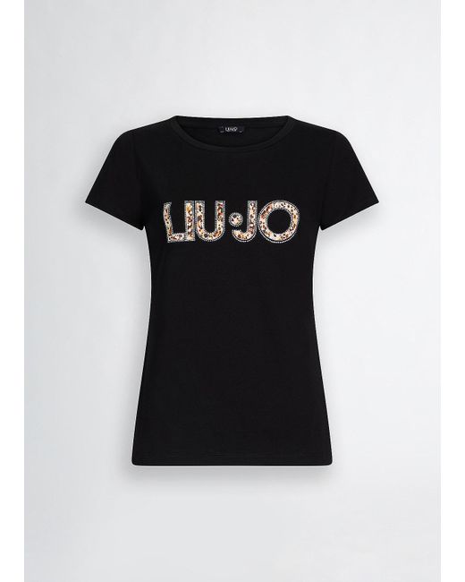 Liu Jo T-shirt Con Logo E Strass di Liu Jo in Black