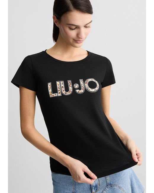 Liu Jo T-shirt Con Logo E Strass di Liu Jo in Black