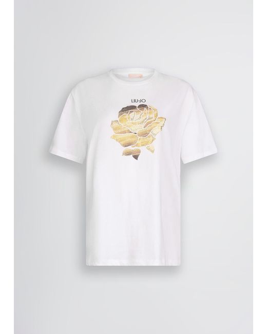 Liu Jo T-shirt Con Fiore E Strass di Liu Jo in White