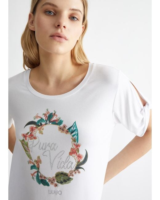 Liu Jo T-shirt Avec Imprimé Jungle Et Strass Liu Jo en coloris White