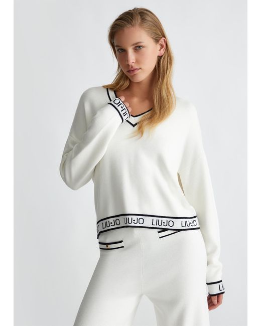 Liu Jo Pull En Soie Mélangée Avec Logo Liu Jo en coloris White