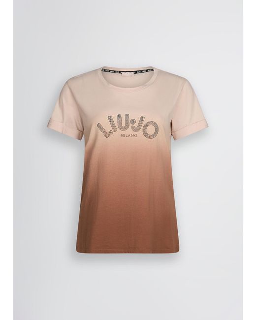 Liu Jo T-shirt In Cotone Con Logo E Strass di Liu Jo in Natural