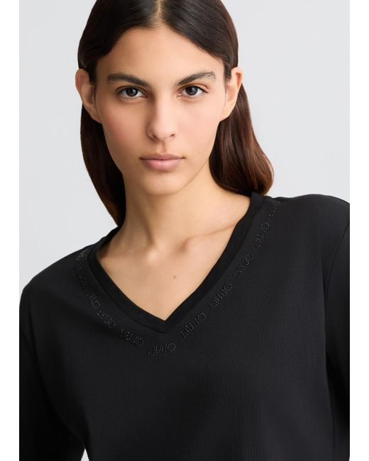 Liu Jo T-shirt Con Logo E Strass di Liu Jo in Black
