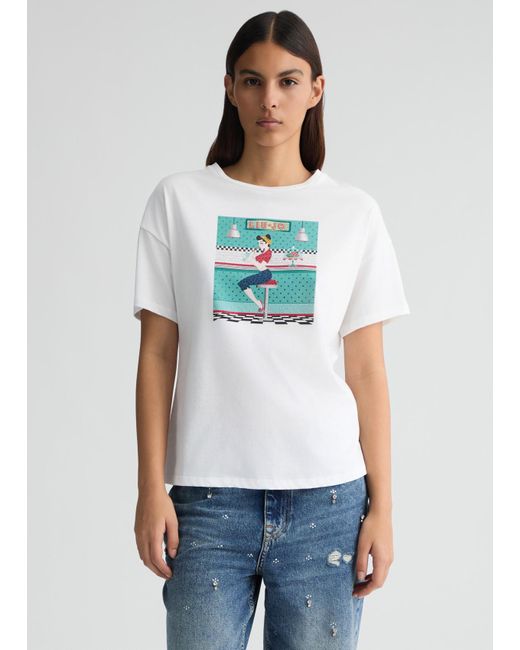 Liu Jo T-shirt Con Stampa E Strass di Liu Jo in White