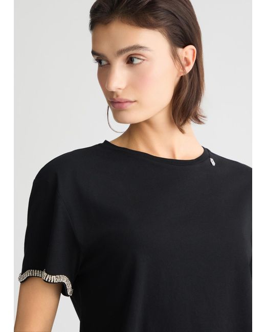 Liu Jo T-shirt In Cotone Con Strass di Liu Jo in Black