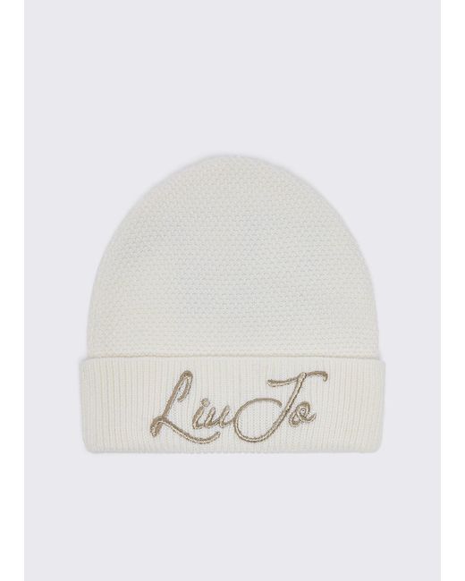 Liu Jo White Strickmütze Mit Logo