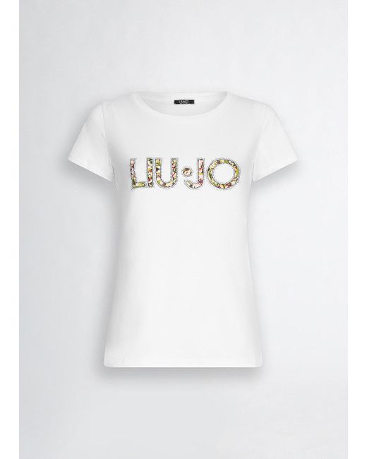 Liu Jo T-shirt Con Logo E Strass di Liu Jo in White