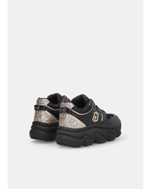Liu Jo Sneakers À Semelle Épaisse En Cuir Avec Glitter Liu Jo en coloris Black
