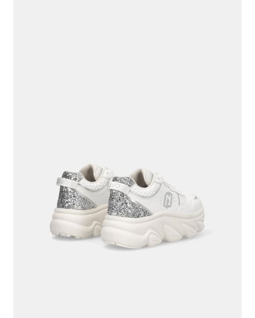 Liu Jo Sneakers À Semelle Épaisse En Cuir Avec Glitter Liu Jo en coloris White