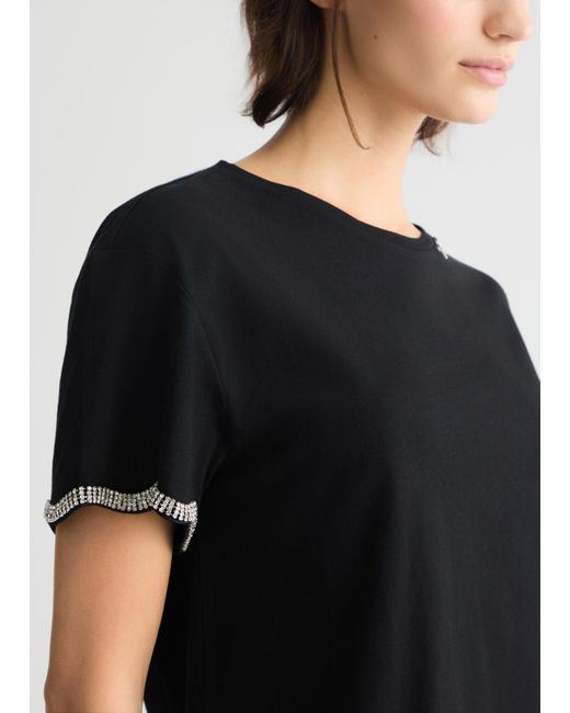 Liu Jo T-shirt In Cotone Con Strass di Liu Jo in Black