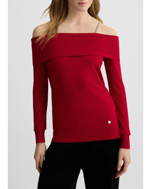 Liu Jo Pull À Encolure Bardot Avec Pierres Bijoux Liu Jo en coloris Red