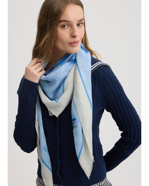 Liu Jo Foulard Con Stampa Floreale E Logo di Liu Jo in Blue