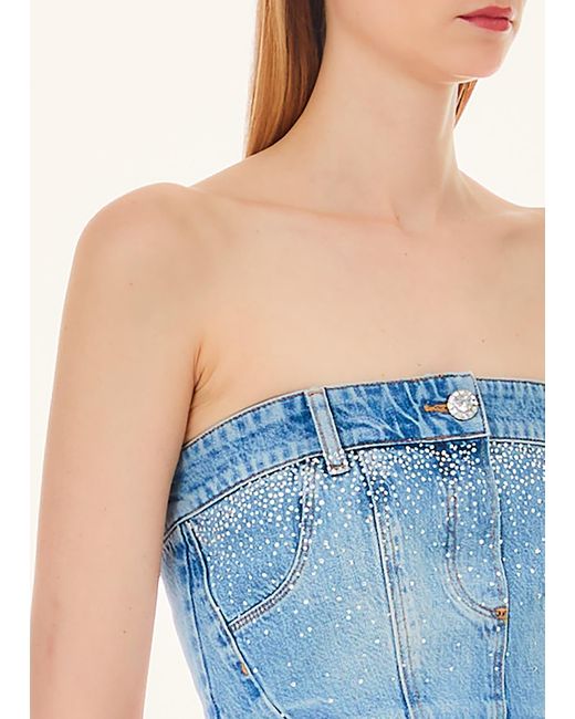 Liu Jo Top In Denim Con Strass di Liu Jo in Blue