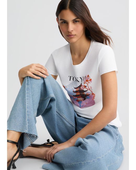 Liu Jo T-shirt In Cotone Con Stampa E Strass di Liu Jo in White