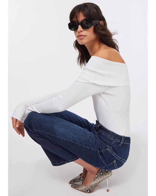 Liu Jo Jean Évasé Cropped Avec Strass Liu Jo en coloris Blue