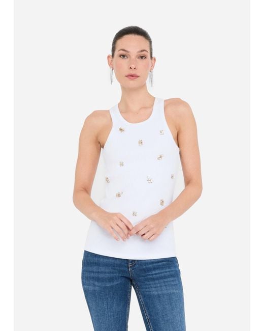 Liu Jo Top Avec Applications Bijoux Liu Jo en coloris White