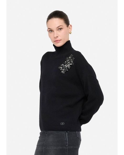 Liu Jo Maglia 100% Lana Con Ricami Gioiello di Liu Jo in Black