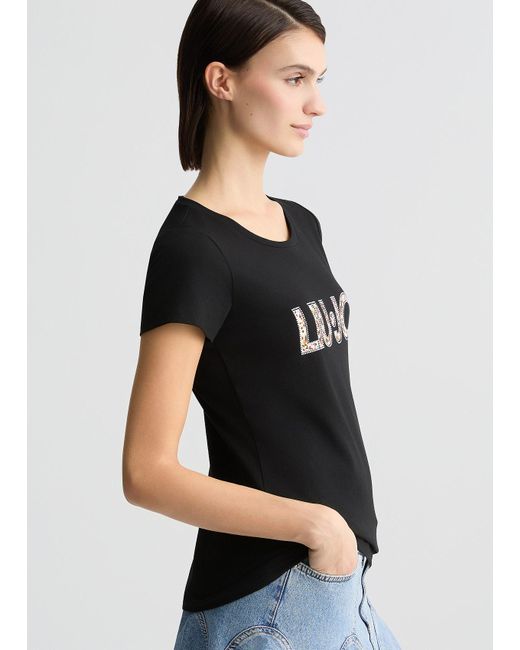 Liu Jo T-shirt Con Logo E Strass di Liu Jo in Black