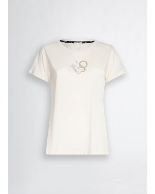 Liu Jo T-shirt Con Logo E Strass di Liu Jo in White