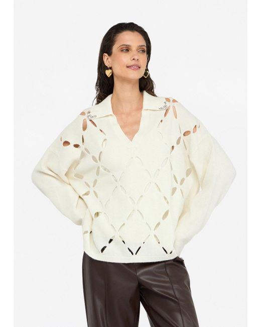 Liu Jo White Liu Jo Pullover Aus 100 Wolle Mit Schmuckstickerei