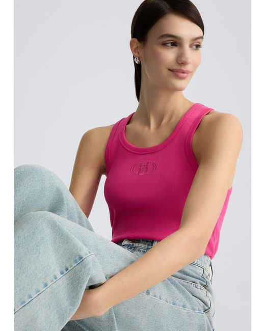 Liu Jo Top In Cotone Con Logo di Liu Jo in Pink