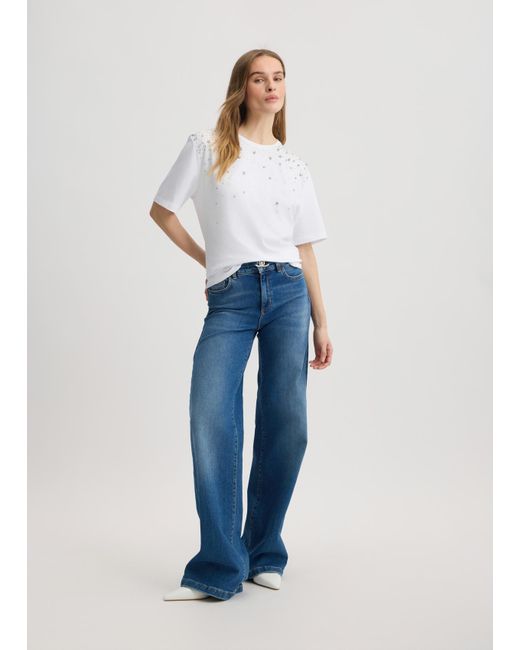Liu Jo T-Shirt Con Strass E Castoni di Liu Jo in White