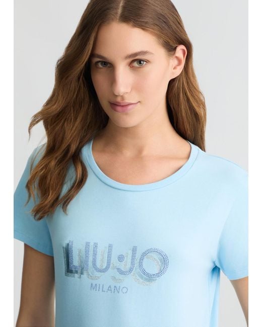 Liu Jo T-shirt Con Logo E Strass di Liu Jo in Blue