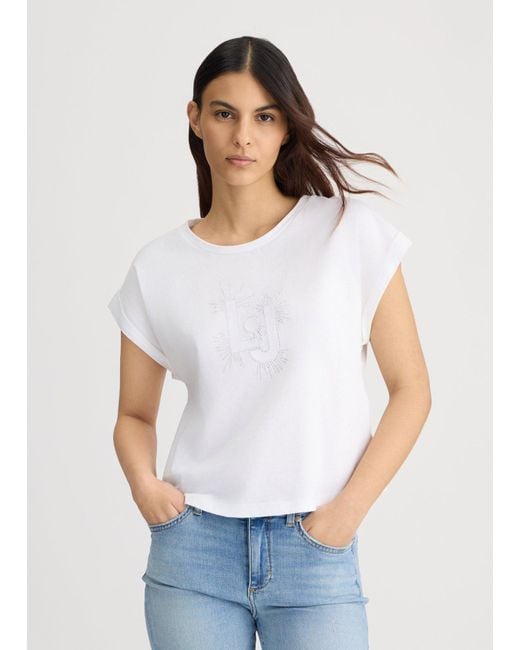 Liu Jo T-shirt Con Logo E Strass di Liu Jo in White